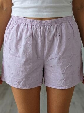 Vanity Fair Women Lavender Lilac Eyelet 100% Cotton Casual Sporty Shorts Size M